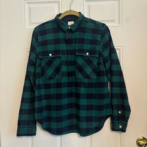 J. Crew Women’s Navy and Green Buffalo Plaid Flannel Shirt, Size Small